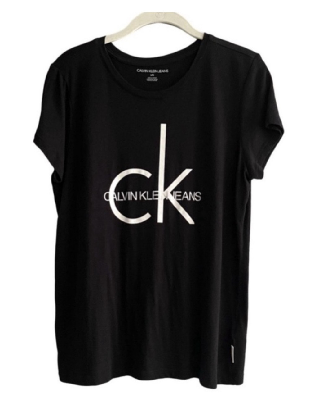 Calvin Klein Jeans Short Sleeve Tee Graphic Logo Top Black White Silver Size L